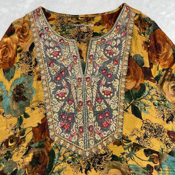 Soft Surroundings Miranda Mixte Tunic Top‎ Women's XL Viscose Embroidered Gold - Picture 9 of 11